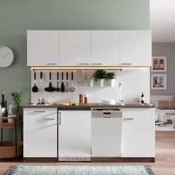 Respekta Küchenzeile KB195EYW 195 Cm Weiß-Eiche York Nachbildung