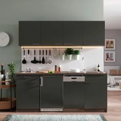 Respekta Küchenzeile KB195EYGC 195 Cm Grau-Eiche York Nachbildung