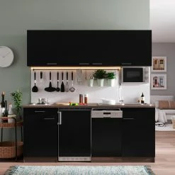 Respekta Küchenzeile KB195EYSMI 195 Cm Schwarz-Eiche York Nachbildung