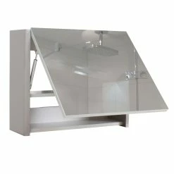 Spiegelschrank MCW-B19, Wandspiegel Badspiegel Badezimmer, Aufklappbar Hochglanz 48x59cm ~ Grau