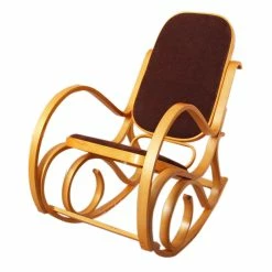 MCW Schaukelstuhl Gallarate, Schwingsessel Fernsehsessel, Massiv-Holz ~ Eiche-Optik, Stoff/Textil Dunkelbraun
