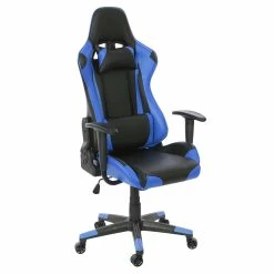 Bürostuhl MCW-D25, Schreibtischstuhl Gamingstuhl Chefsessel Bürosessel, 150kg Belastbar Kunstleder ~ Schwarz/blau
