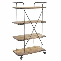 Rollregal MCW-D97, Regal Rollwagen Bücherregal Metallregal Mit Rollen, 4 Ebenen Tanne Holz 116x637x34cm -Vicco Geschäft 2031190000 prod 003