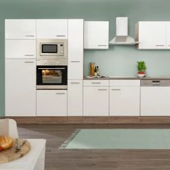 Respekta Küchenprogramm Eiche York Küchenzeile 370 Cm Inkl. E-Geräte & Mineralite Einbauspüle, Weiß