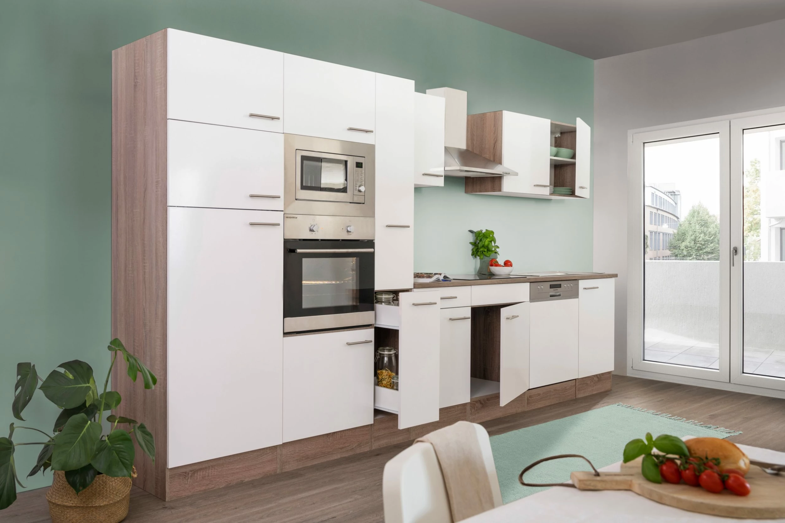 Respekta Küchenprogramm Eiche York Küchenzeile 370 Cm Inkl. E-Geräte & Mineralite Einbauspüle, Weiß 6 Respekta Küchenprogramm Eiche York Küchenzeile 370 Cm Inkl. E-Geräte & Mineralite Einbauspüle, Weiß – Bild 6