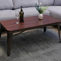 Couchtisch MCW-H10, Wohnzimmertisch Sofatisch Kaffeetisch, Industriedesign Ulme Holz FSC-zertifiziert, Braun-schwarz