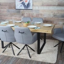 6er-Set Esszimmerstuhl MCW-H71, Küchenstuhl Lehnstuhl Stuhl, Drehbar Auto-Position Stoff/Textil Stahl ~ Hellgrau