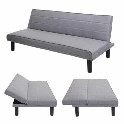 Schlafsofa MCW-J17, Couch Klappsofa Gästebett Bettsofa, Schlaffunktion Stoff/Textil ~ Grau
