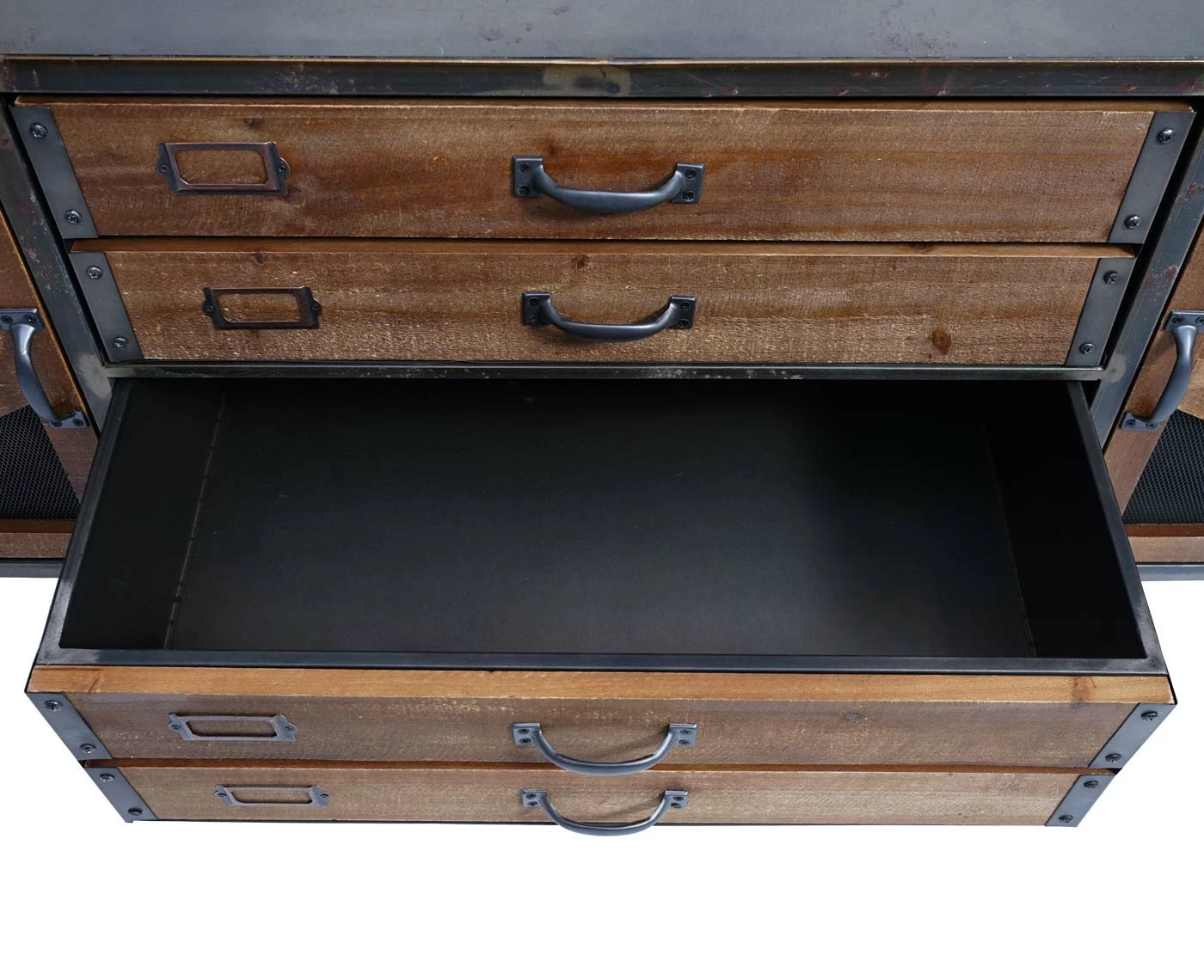 Wohnzimmer-Set MCW-F91, TV-Rack Kommode Highboard Hochschrank, Industrial Tanne Holz Metall, Braun-schwarz 3 Wohnzimmer-Set MCW-F91, TV-Rack Kommode Highboard Hochschrank, Industrial Tanne Holz Metall, Braun-schwarz – Bild 3