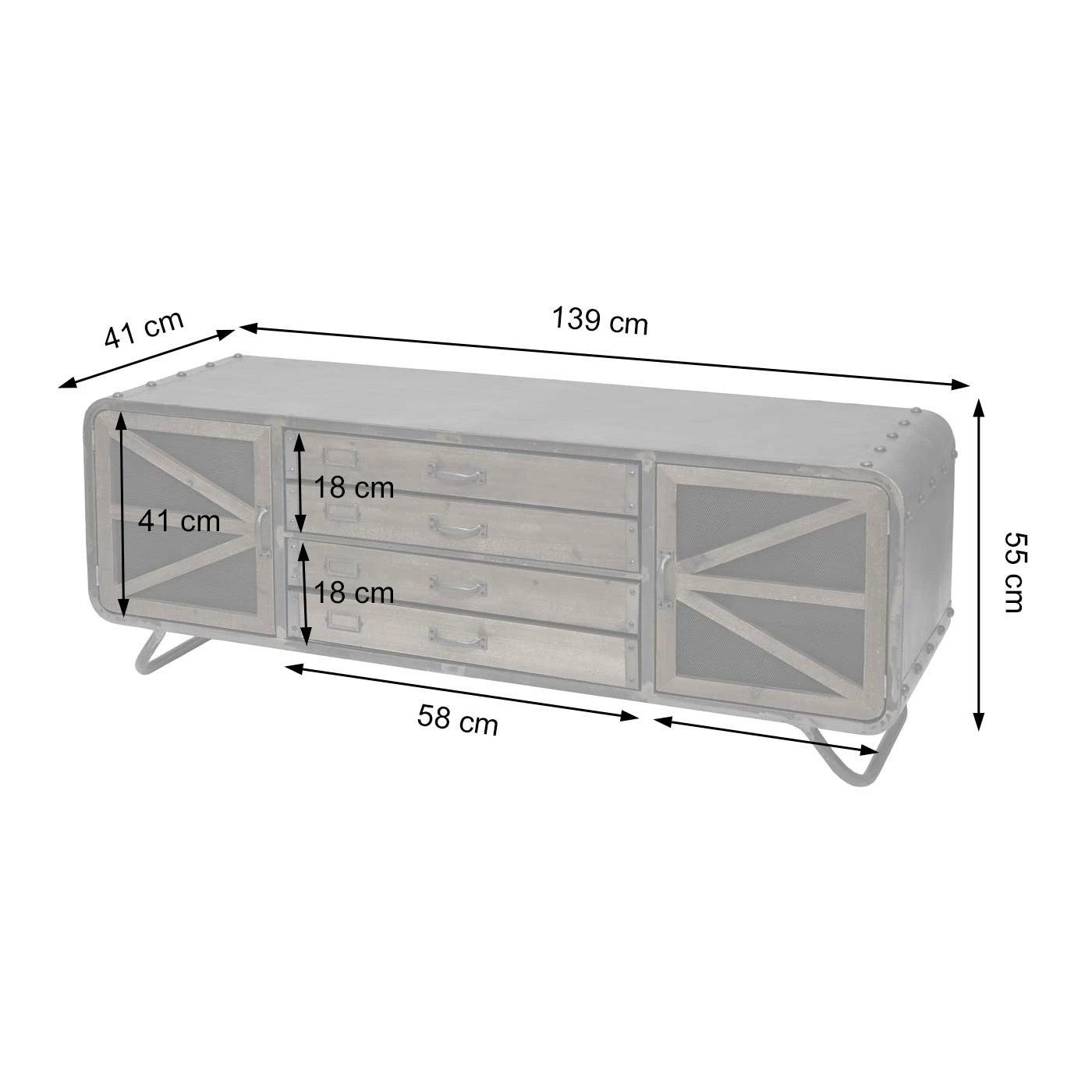 Wohnzimmer-Set MCW-F91, TV-Rack Kommode Highboard Hochschrank, Industrial Tanne Holz Metall, Braun-schwarz 4 Wohnzimmer-Set MCW-F91, TV-Rack Kommode Highboard Hochschrank, Industrial Tanne Holz Metall, Braun-schwarz – Bild 4
