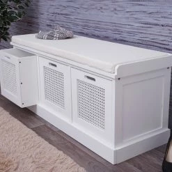 Sitzbank MCW-J49, Polsterbank Garderobenbank, Kissen Aufbewahrungsboxen Staufach 47x110x40cm ~ Weiß, Polster Creme-weiß -Vicco Geschäft 2284969000 prod 003