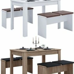 VCM Holz Essgruppe Bank Küchentisch Esstisch Set Tischgruppe Tisch Bänke Esal XL