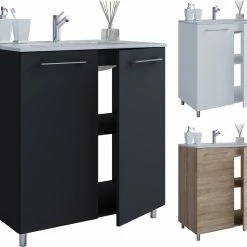 VCM 2-tlg. Waschplatz Waschtisch Badmöbel Set Waschbecken Badinos Drehtüren