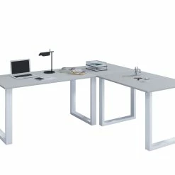 VCM Eckschreibtisch Schreibtisch Computer Winkeltisch Lona 50 U Alu Weiß