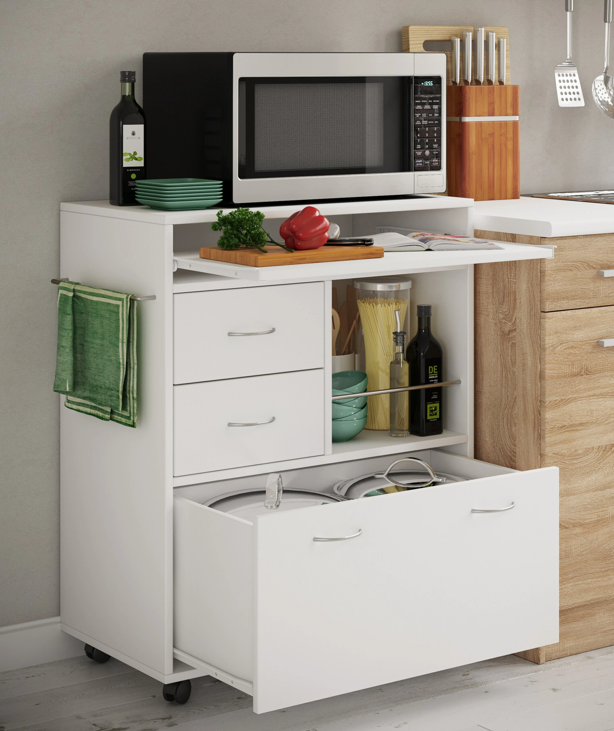 VCM Holz Küchenwagen Servierwagen Rollwagen Ablage Rollbar Rollen Schublade Kicha 3 VCM Holz Küchenwagen Servierwagen Rollwagen Ablage Rollbar Rollen Schublade Kicha – Bild 3