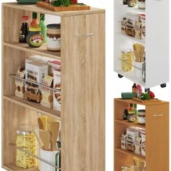 VCM Holz Küchenwagen Servierwagen Rollwagen Nischenschrank Rollbar Rollen Tusal