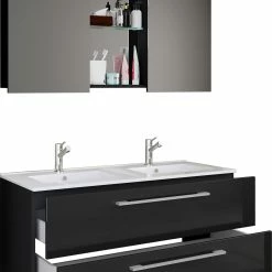 VCM 3-tlg. Doppel Waschplatz 2 Waschtisch Badmöbel Set Waschbecken Budasi SC