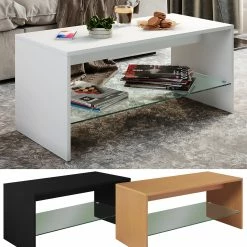 VCM Holz Couchtisch Sofatisch Wohnzimmertisch Beistelltisch Glas Wisal