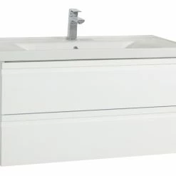 VCM 2-tlg. Waschplatz Waschtisch 100 Cm Badmöbel Set Waschbecken Grifflose Schublade Silora XL