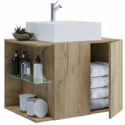 VCM 2-tlg. Waschplatz Waschtisch Badmöbel Set Waschbecken Hausa Drehtür