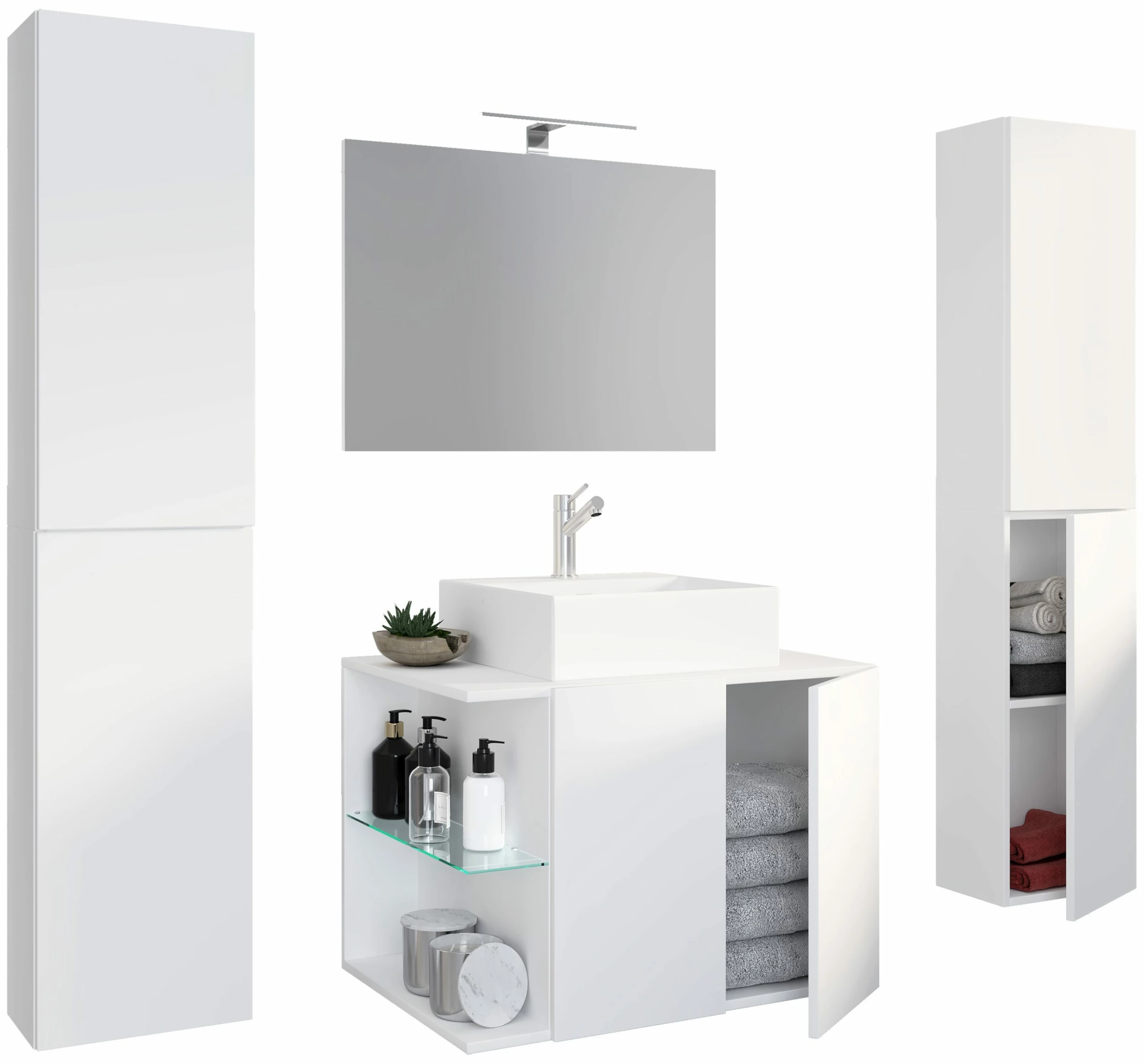 VCM 5-tlg. Waschplatz Waschtisch Badmöbel Set Waschbecken Spiegel Hausa Drehtür 1 VCM 5-tlg. Waschplatz Waschtisch Badmöbel Set Waschbecken Spiegel Hausa Drehtür