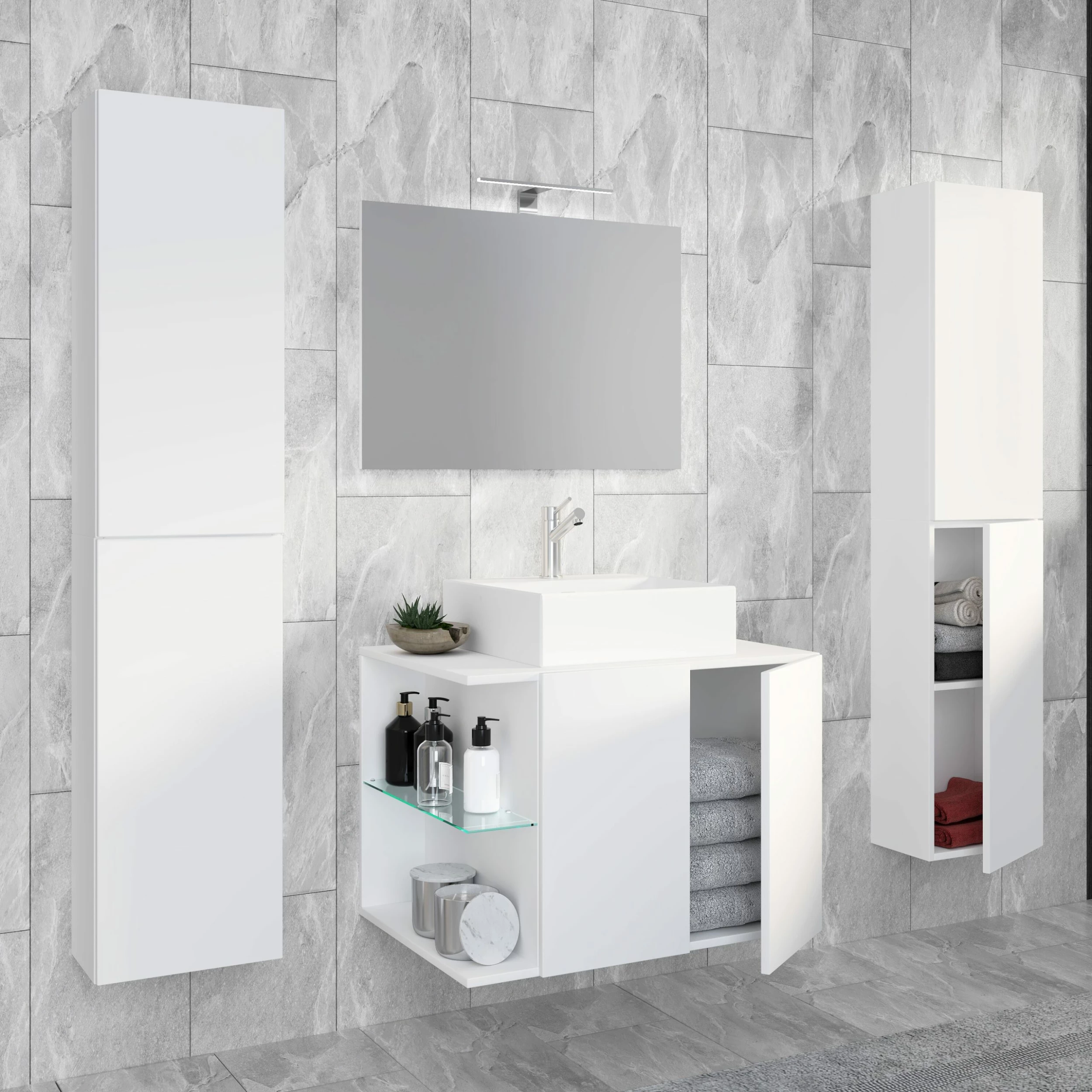 VCM 5-tlg. Waschplatz Waschtisch Badmöbel Set Waschbecken Spiegel Hausa Drehtür 2 VCM 5-tlg. Waschplatz Waschtisch Badmöbel Set Waschbecken Spiegel Hausa Drehtür – Bild 2