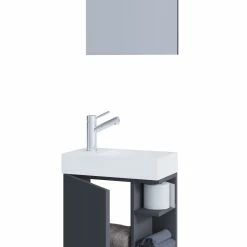 VCM 3-tlg Badmöbel Set Gäste WC Gästebad Waschplatz Waschtisch Klein Schmal Lumia Spiegel