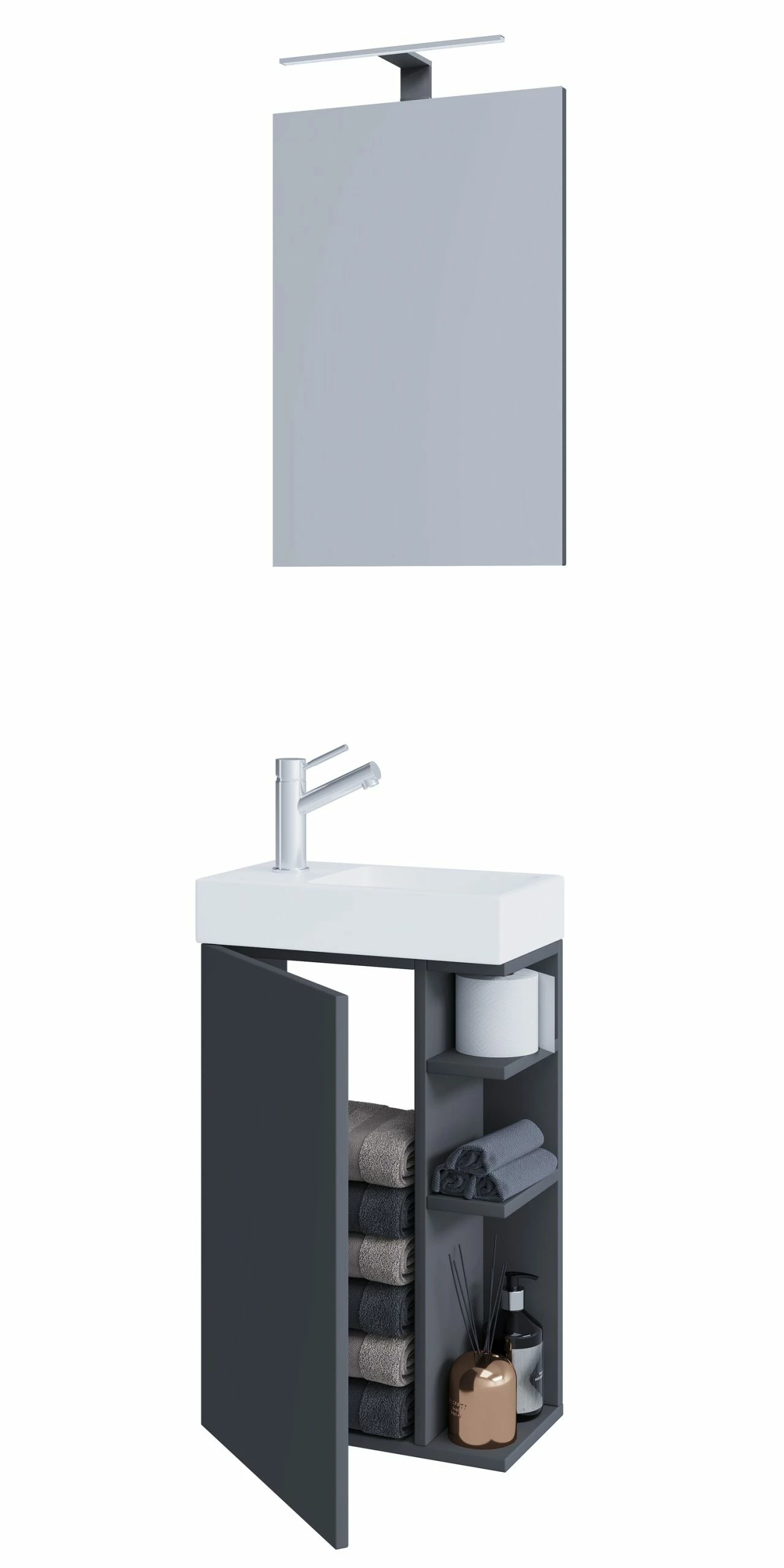 VCM 3-tlg Badmöbel Set Gäste WC Gästebad Waschplatz Waschtisch Klein Schmal Lumia Spiegel 1 VCM 3-tlg Badmöbel Set Gäste WC Gästebad Waschplatz Waschtisch Klein Schmal Lumia Spiegel