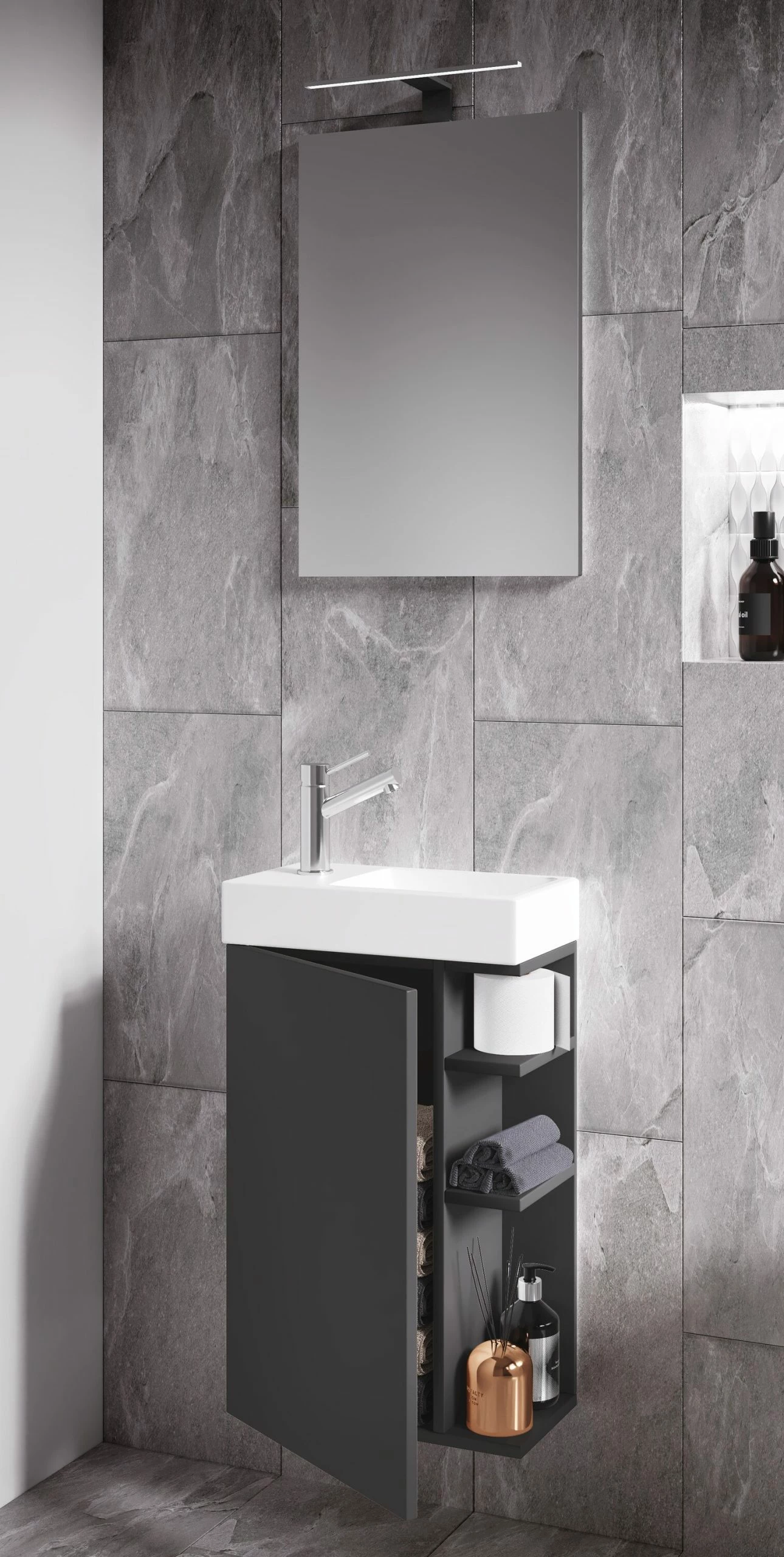 VCM 3-tlg Badmöbel Set Gäste WC Gästebad Waschplatz Waschtisch Klein Schmal Lumia Spiegel 2 VCM 3-tlg Badmöbel Set Gäste WC Gästebad Waschplatz Waschtisch Klein Schmal Lumia Spiegel – Bild 2