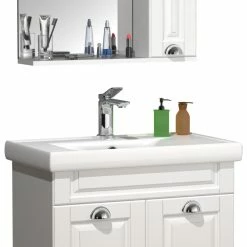 VCM 3-tlg. Waschplatz Waschtisch Breite 60 Cm Badmöbel Set Waschbecken Spiegelschrank Landhaus Casalo L