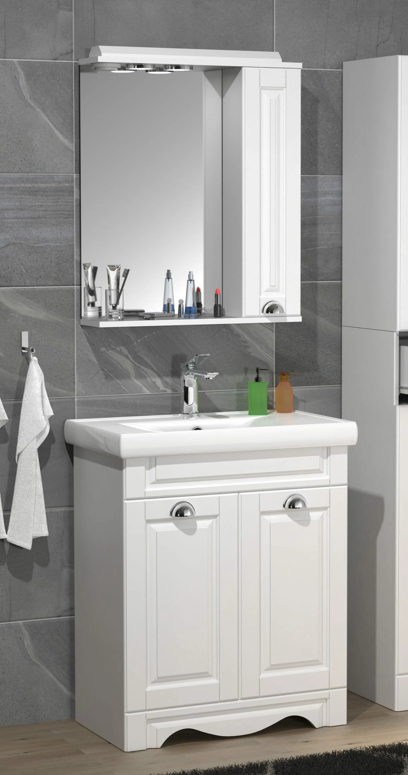 VCM 3-tlg. Waschplatz Waschtisch Breite 60 Cm Badmöbel Set Waschbecken Spiegelschrank Landhaus Casalo L 2 VCM 3-tlg. Waschplatz Waschtisch Breite 60 Cm Badmöbel Set Waschbecken Spiegelschrank Landhaus Casalo L – Bild 2