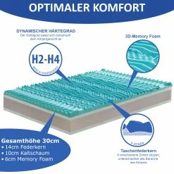 Arensberger DELUXX 9-Zonen Taschenfederkern 3D-Memory Matratze 90 X 200 Cm, Höhe 30cm, RG 45 -Vicco Geschäft 8600153300 2677 prod 003