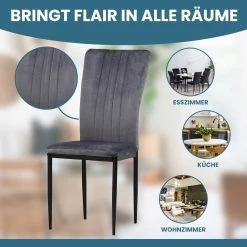 Albatros Esszimmerstühle MODENA, 4er Set, Grau, Samt/Velvet -Vicco Geschäft 8600153300 2958 prod 005