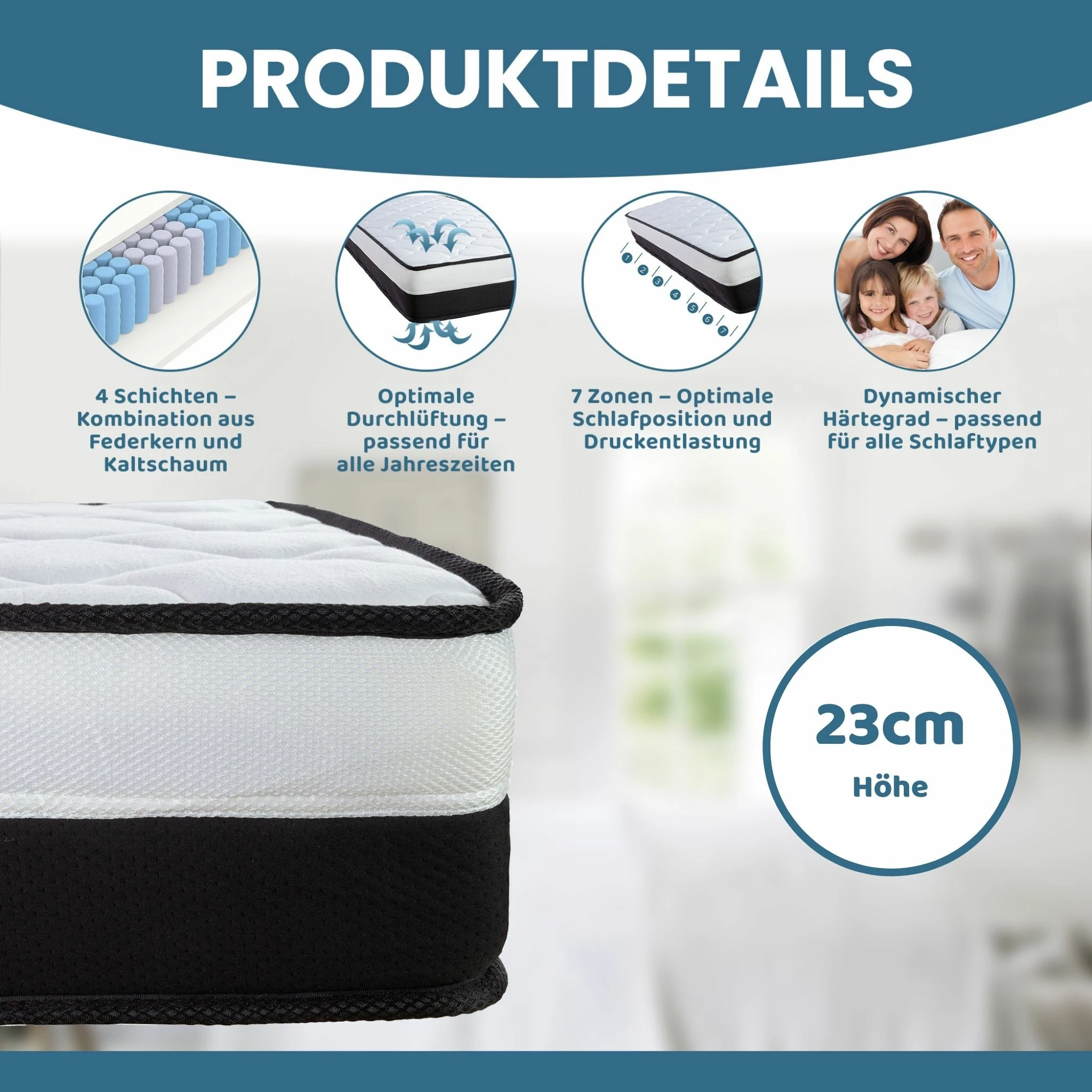 Arensberger EMILIA 7-Zonen Taschenfederkern Matratze, 120 X 200 Cm, Höhe 23cm 2 Arensberger EMILIA 7-Zonen Taschenfederkern Matratze, 120 X 200 Cm, Höhe 23cm – Bild 2