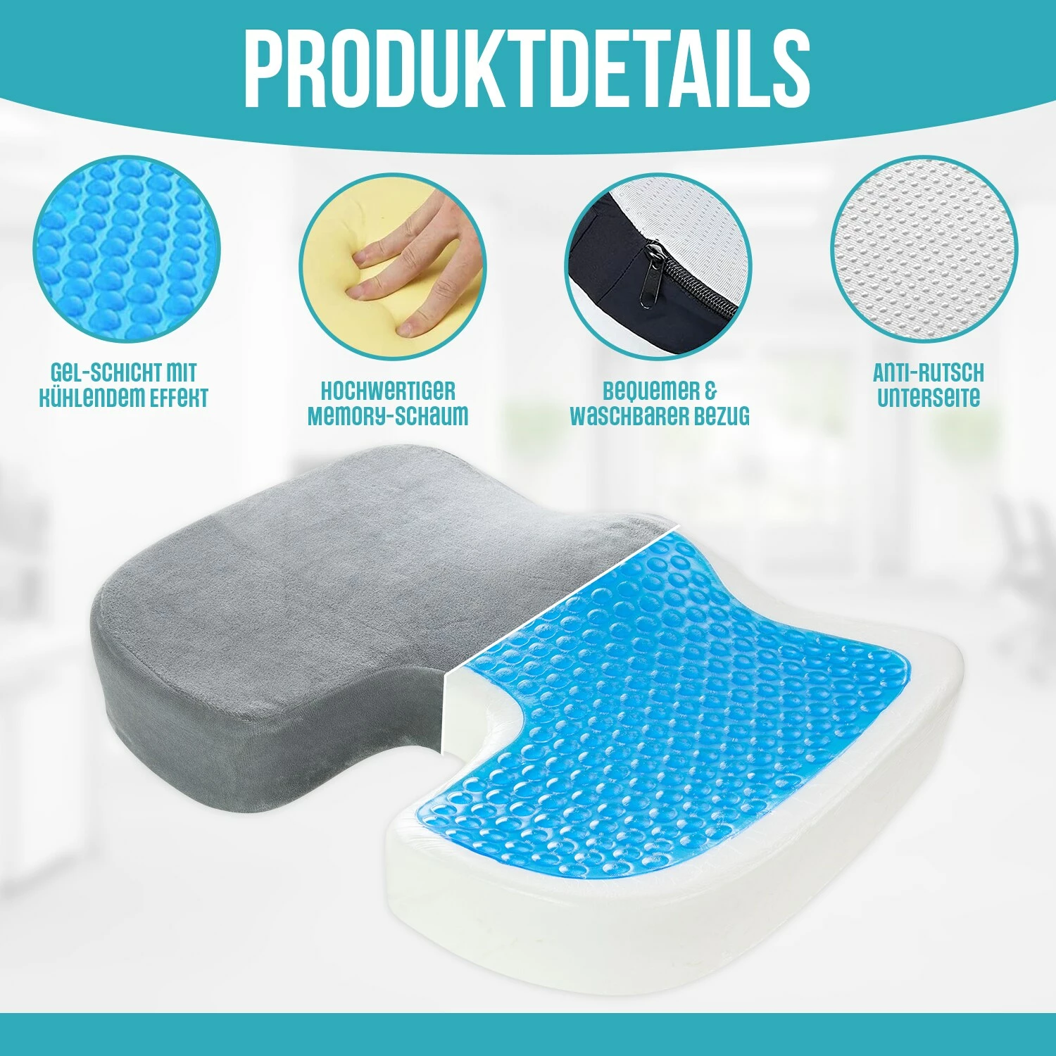 Albatros Sitzkissen BILL, Memory Schaum + Gel Schicht Grau 2 Albatros Sitzkissen BILL, Memory Schaum + Gel Schicht Grau – Bild 2