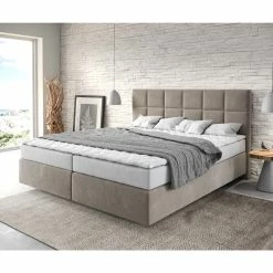 DELIFE Boxspringbett Dream-Fine Mikrofaser Beige 180x200 Cm Mit Matratze Und Topper