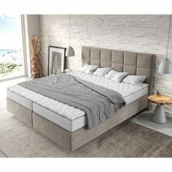 DELIFE Boxspringbett Dream-Fine Mikrofaser Beige 180x200 Cm Mit Matratze Und Topper -Vicco Geschäft 8600288200 26917 prod 004