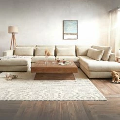 DELIFE Sofa Isla Chenille Beige 430x225 Cm Ottomane Rechts Wohnlandschaft