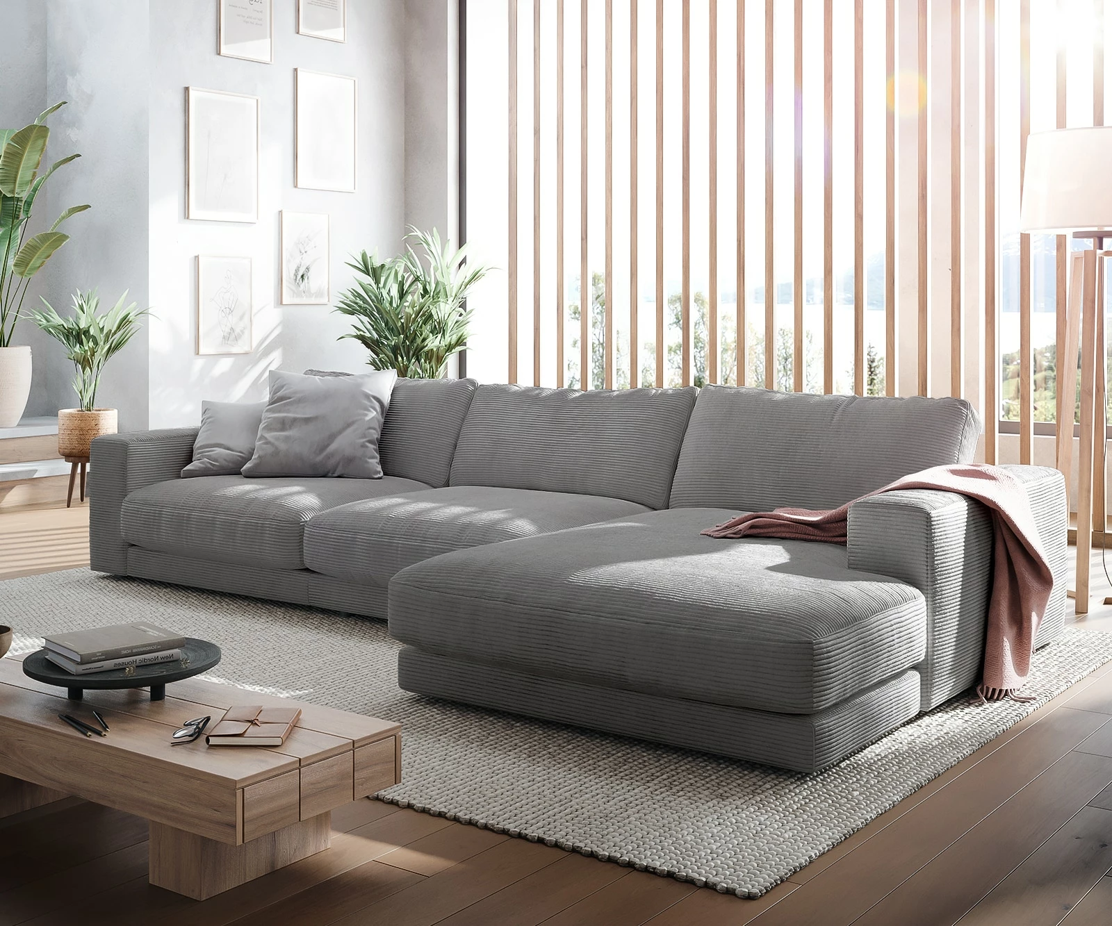 DELIFE Eckcouch Cubico Cord Silbergrau 350x190 Cm Recamiere Rechts Ecksofa 1 DELIFE Eckcouch Cubico Cord Silbergrau 350x190 Cm Recamiere Rechts Ecksofa