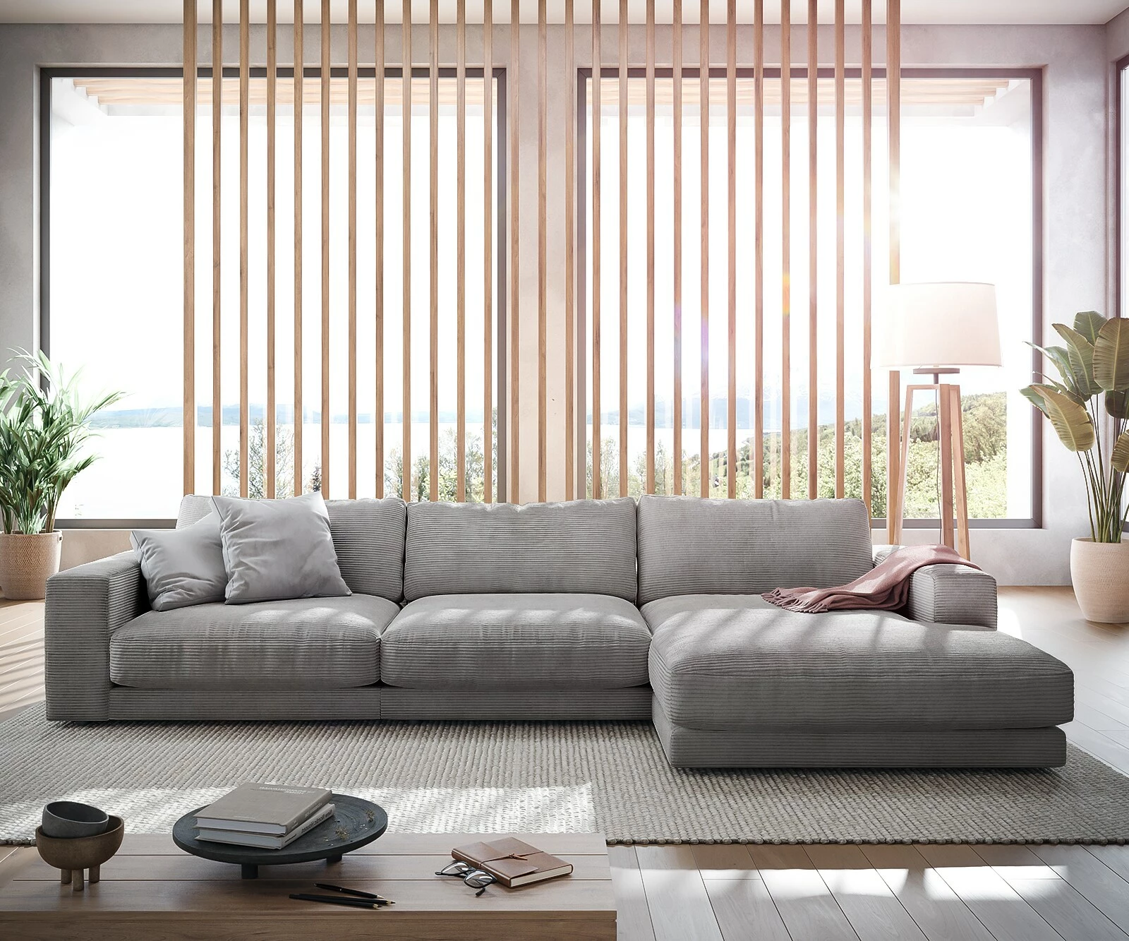 DELIFE Eckcouch Cubico Cord Silbergrau 350x190 Cm Recamiere Rechts Ecksofa 2 DELIFE Eckcouch Cubico Cord Silbergrau 350x190 Cm Recamiere Rechts Ecksofa – Bild 2