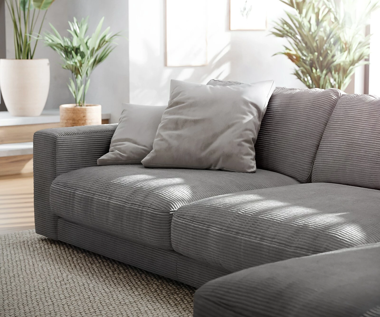 DELIFE Eckcouch Cubico Cord Silbergrau 350x190 Cm Recamiere Rechts Ecksofa 6 DELIFE Eckcouch Cubico Cord Silbergrau 350x190 Cm Recamiere Rechts Ecksofa – Bild 6