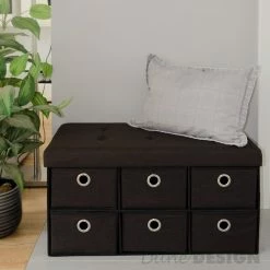 Dunedesign Faltbare Sitzbank 76x38x38cm Mit 6 Schubladen Sitztruhe 80L Polsterbank Ottomane Leinen Dunkelbraun -Vicco Geschäft 8600295800 3610 prod 003