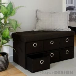 Dunedesign Faltbare Sitzbank 76x38x38cm Mit 6 Schubladen Sitztruhe 80L Polsterbank Ottomane Leinen Dunkelbraun -Vicco Geschäft 8600295800 3610 prod 004