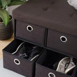 Dunedesign Faltbare Sitzbank 76x38x38cm Mit 6 Schubladen Sitztruhe 80L Polsterbank Ottomane Leinen Dunkelbraun -Vicco Geschäft 8600295800 3610 prod 005