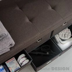 Dunedesign Faltbare Sitzbank 76x38x38cm Mit 6 Schubladen Sitztruhe 80L Polsterbank Ottomane Leinen Dunkelbraun -Vicco Geschäft 8600295800 3610 prod 006