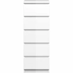Dynamic24 Nada Kommode 5 Schubladen Weiss Hochglanz Sideboard Highboard Schrank Flur Diele