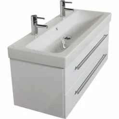 KERAMAG Waschtisch Doppel Waschbecken Unterschrank Icon B: 120 Cm Weiß Hochglanz