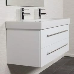 KERAMAG Waschtisch Doppel Waschbecken Unterschrank Icon B: 120 Cm Weiß Hochglanz -Vicco Geschäft 8600335800 18734 prod 006