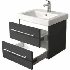 Badmöbel Inkl. Villeroy & Boch Waschbecken Subway 2.0 55cm Anthrazit Seidenglanz