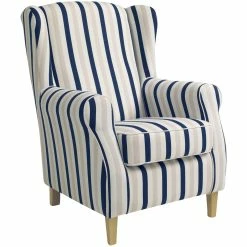 Max Winzer Lorris Ohrenbackensessel Flachgewebe Blau-gestreift